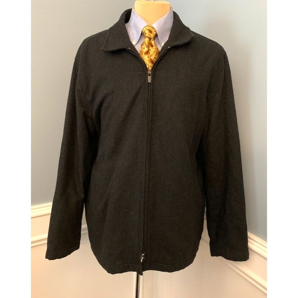 Structure Jacket Mens L Wool Nylon Bomber Lined Preppy Charcoal Zip Up Coat